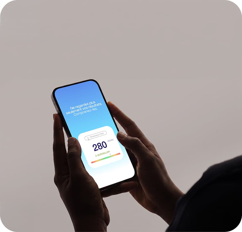Interface de l'application mobile Kiro montrant des données de santé et de biologie dans le temps